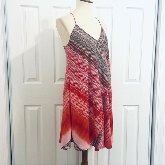 DKNY Halter Swing Dress Womens Sz S Red Striped Layered Asymmetrical Scarf Dress - Picture 5 of 9